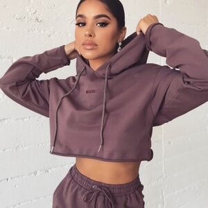 Meshki “It’s All Good” Cropped Hoodie | Size XS | Burgundy